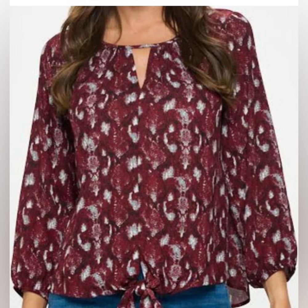 West Kei Womens Cassia Keyhole Blouse with Tie Front Knot NWOT